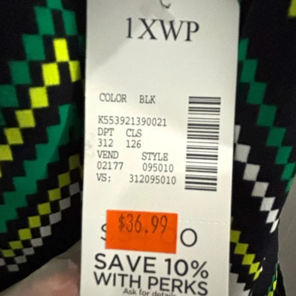 NWT*Catherines Chevron Button Down Blouse - Black, Green, Yellow, White - Picture 4 of 7